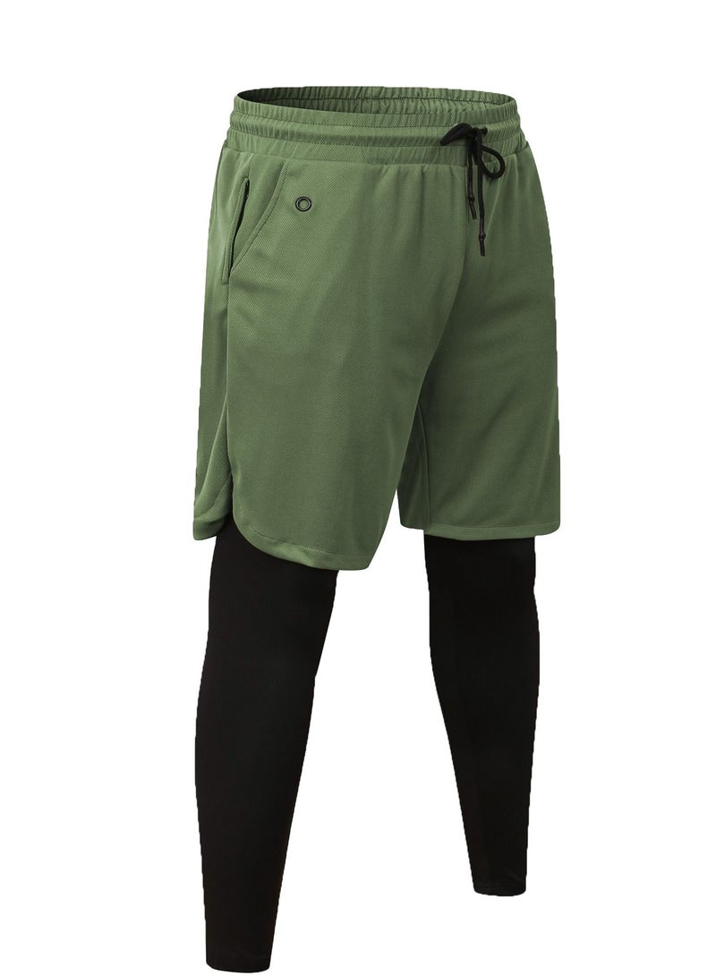 Men Quick Dry Breathable Elastic Running Shorts Army Green
