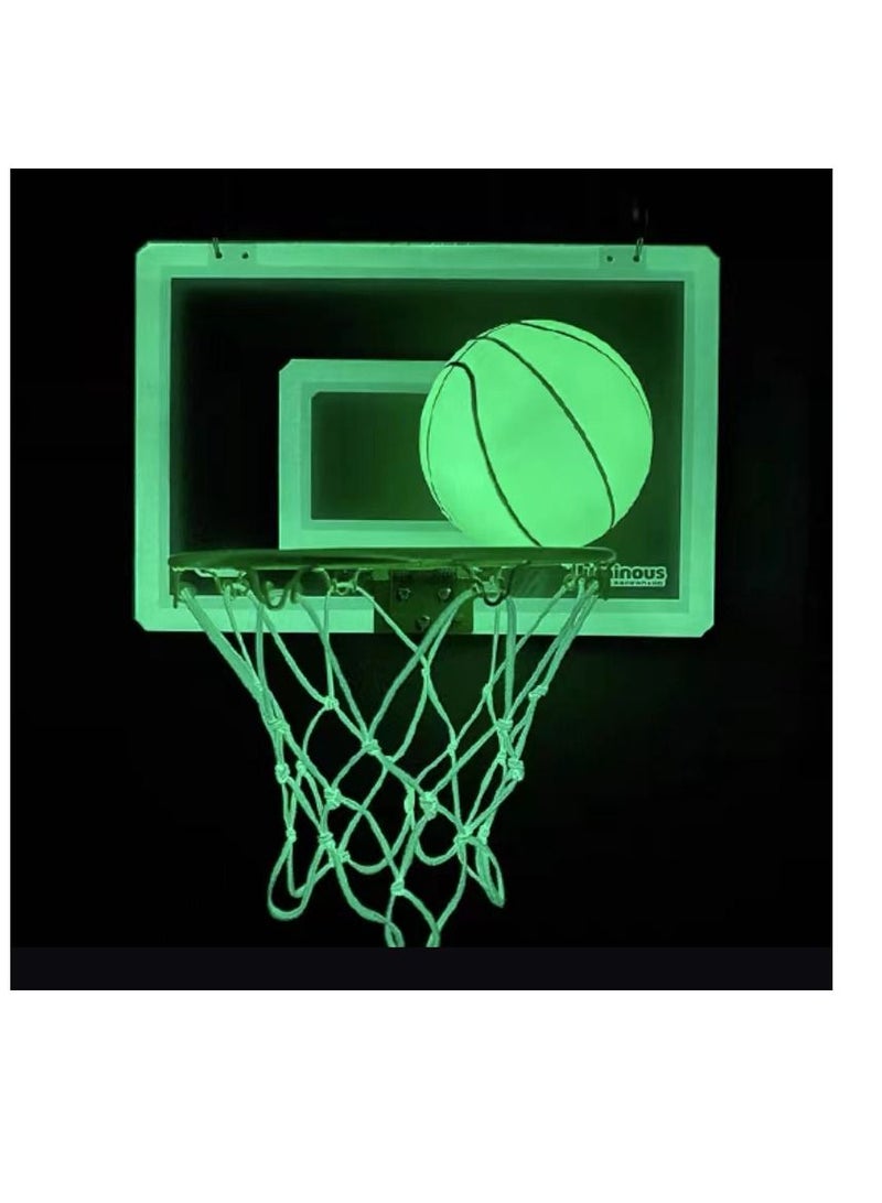 Indoor Mini Basketball Hoop Glow in The Dark, Over The Door Garage Wall Mounted Luminous Nightlight Materials with Complete Set Sports Accessories Cool Stuff for Family Office Portable