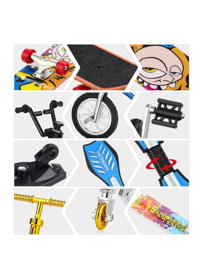 Mini Skateboard Finger Toys Set 18 Pieces Includes Skateboards Bikes Scooter Scooters and Matched Wheels Tools Accessories Educational for Party Favors