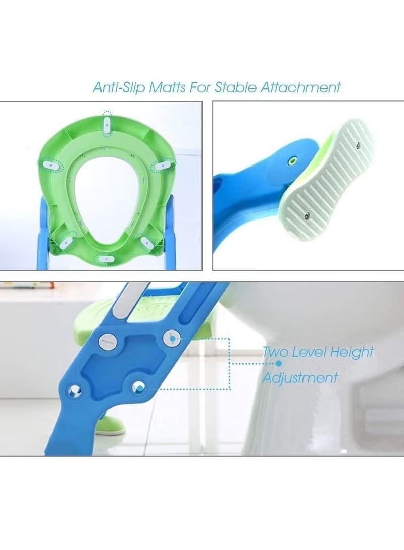 Potty Training Toilet Seat with Step Stool Ladder for Boys and Girls Baby Toddler Kid Children Toilet Training Seat Chair with Handles Padded Seat Non-Slip Wide Step (Blue Green)