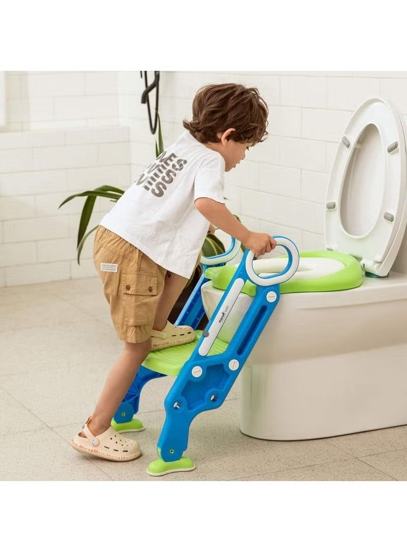 Potty Training Toilet Seat with Step Stool Ladder for Boys and Girls Baby Toddler Kid Children Toilet Training Seat Chair with Handles Padded Seat Non-Slip Wide Step (Blue Green)