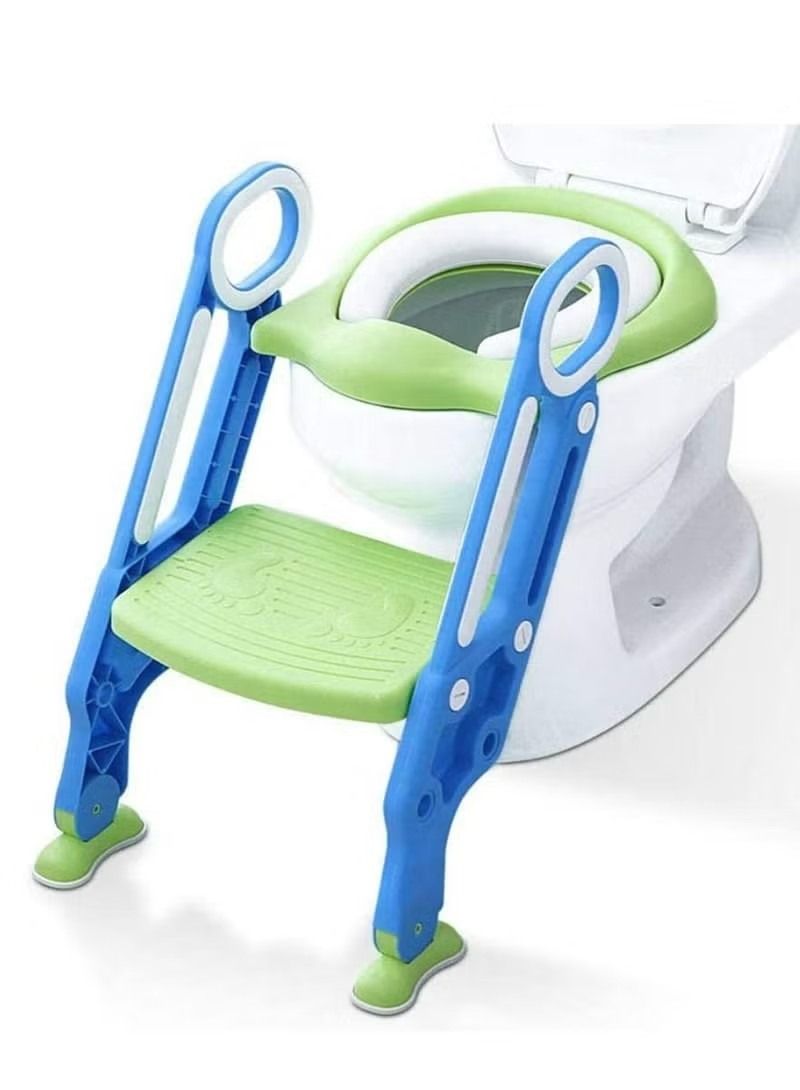 Potty Training Toilet Seat with Step Stool Ladder for Boys and Girls Baby Toddler Kid Children Toilet Training Seat Chair with Handles Padded Seat Non-Slip Wide Step (Blue Green)