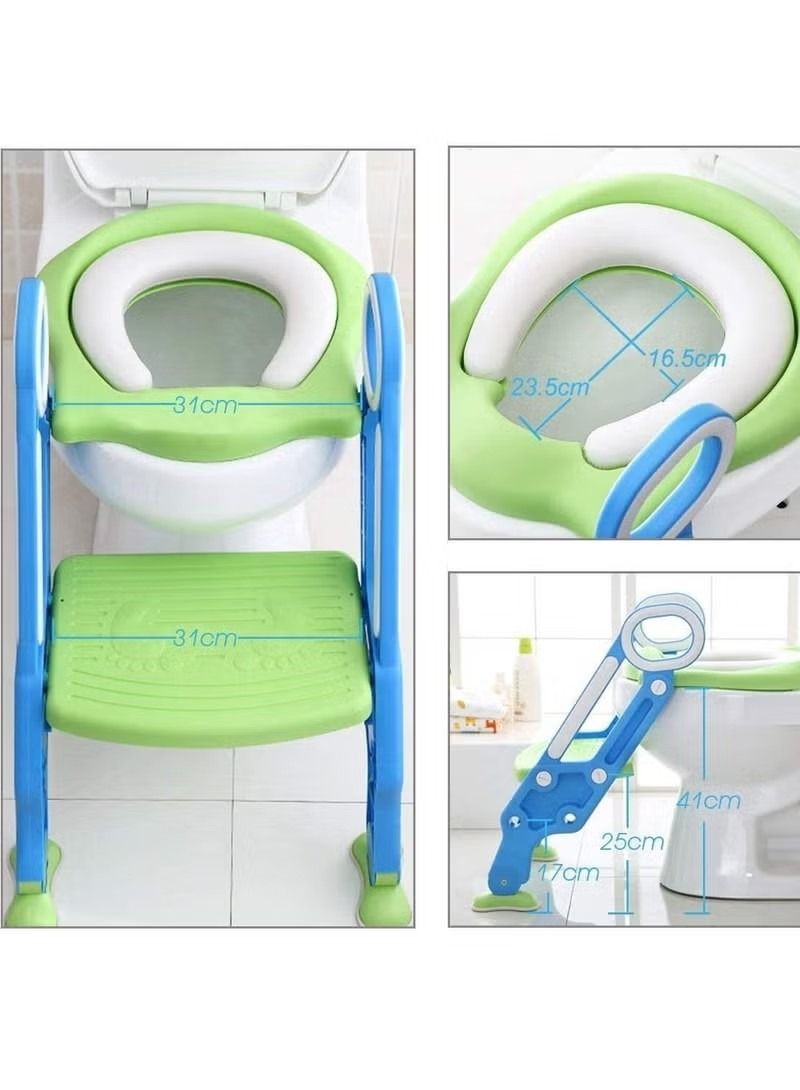 Potty Training Toilet Seat with Step Stool Ladder for Boys and Girls Baby Toddler Kid Children Toilet Training Seat Chair with Handles Padded Seat Non-Slip Wide Step (Blue Green)