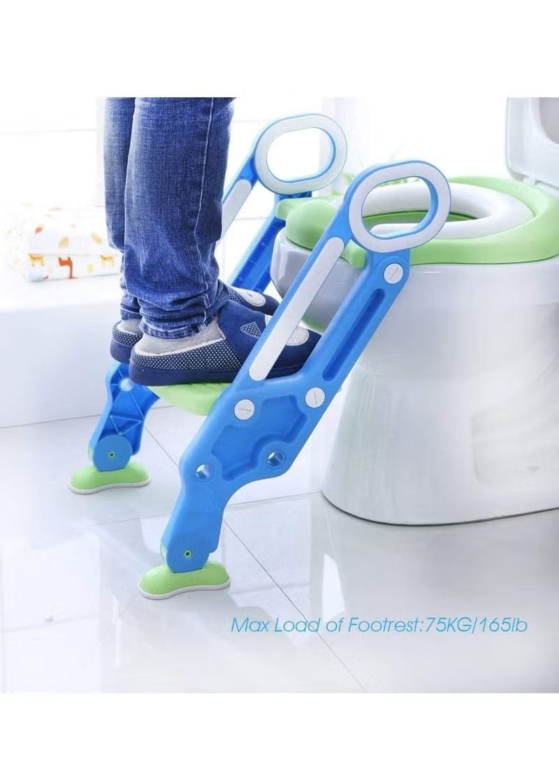 Potty Training Toilet Seat with Step Stool Ladder for Boys and Girls Baby Toddler Kid Children Toilet Training Seat Chair with Handles Padded Seat Non-Slip Wide Step (Blue Green)