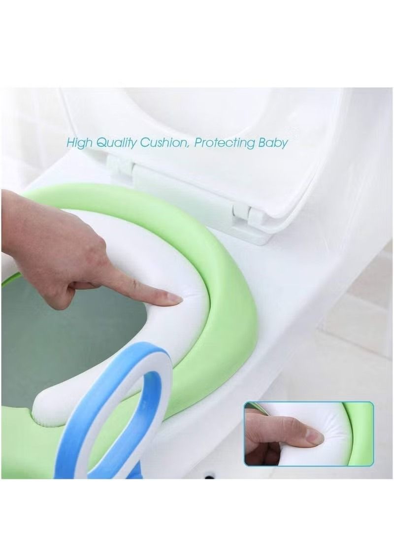 Potty Training Toilet Seat with Step Stool Ladder for Boys and Girls Baby Toddler Kid Children Toilet Training Seat Chair with Handles Padded Seat Non-Slip Wide Step (Blue Green)