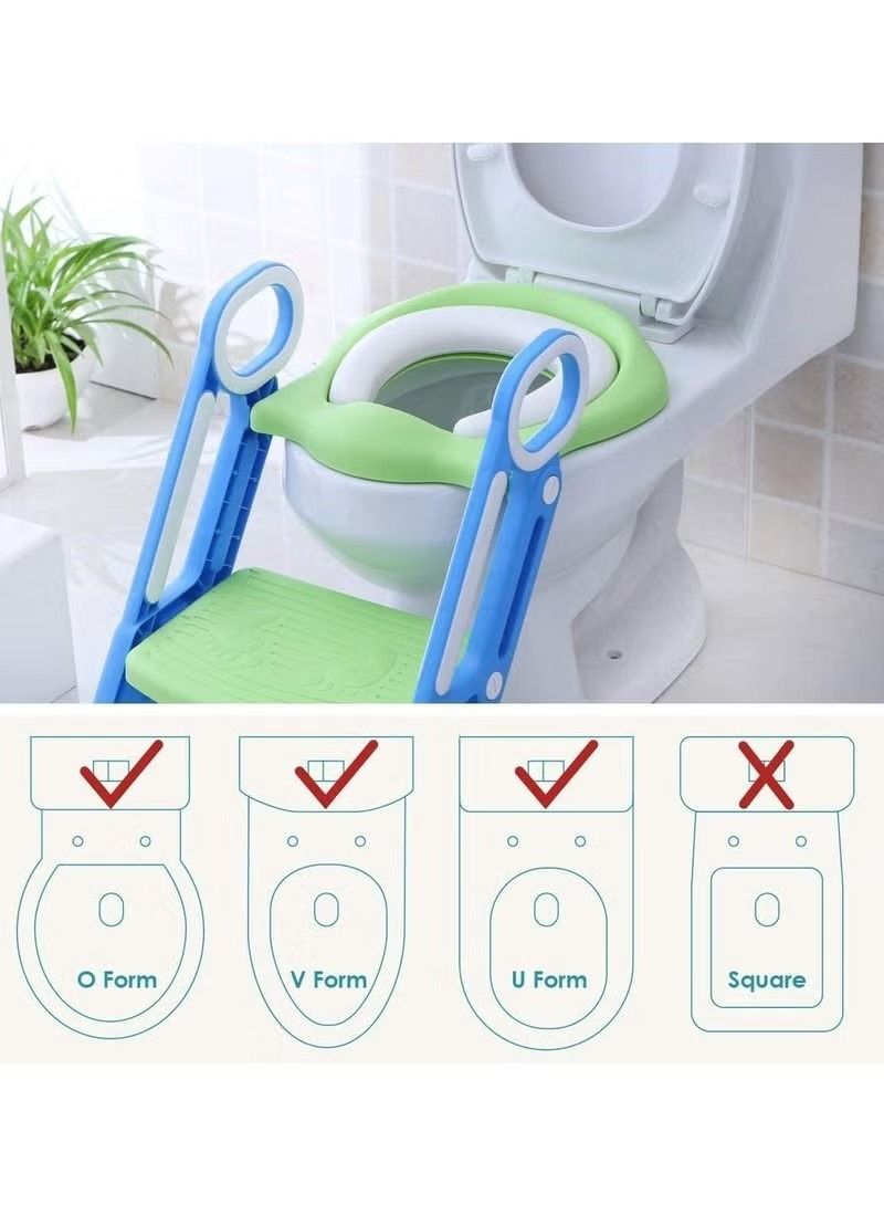 Potty Training Toilet Seat with Step Stool Ladder for Boys and Girls Baby Toddler Kid Children Toilet Training Seat Chair with Handles Padded Seat Non-Slip Wide Step (Blue Green)