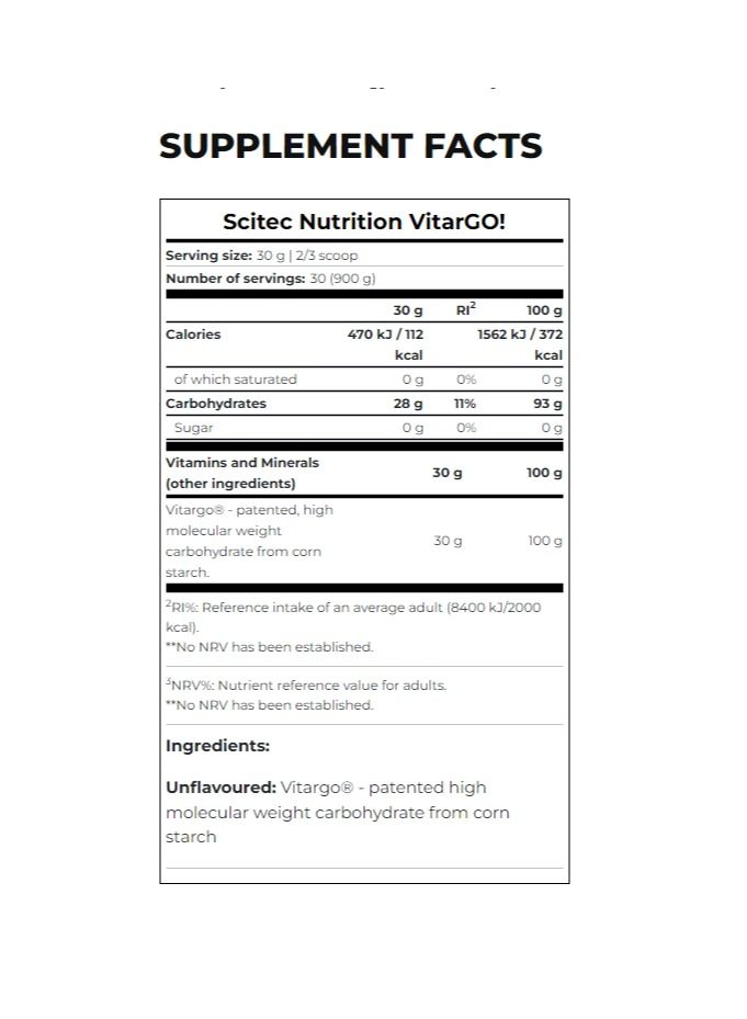 Vitargo Patented Carbohydrate Source For Energy, Orange Flavored, 900G