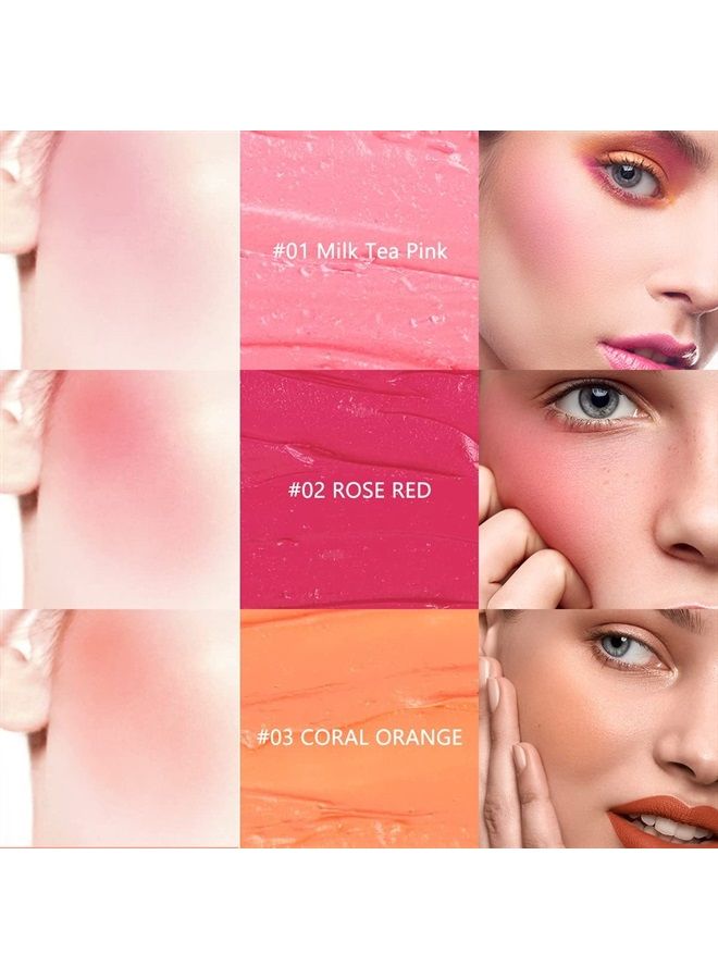 Cream Blush Stick for Cheeks Blush Makeup - 2 in 1 Multi Stick Blush for Cheeks Tint & Eyes & Lips, Cheek Makeup Stick Makeup Blush with Brush, Waterproof Creme Blush (#01 Cherry Pink)