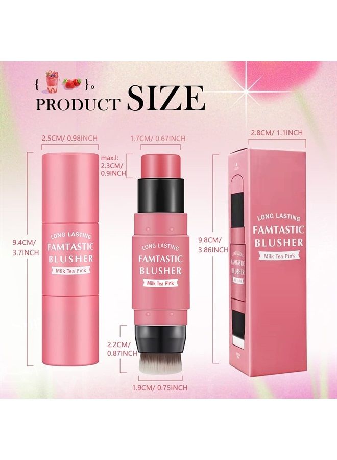 Cream Blush Stick for Cheeks Blush Makeup - 2 in 1 Multi Stick Blush for Cheeks Tint & Eyes & Lips, Cheek Makeup Stick Makeup Blush with Brush, Waterproof Creme Blush (#01 Cherry Pink)