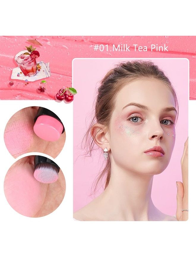 Cream Blush Stick for Cheeks Blush Makeup - 2 in 1 Multi Stick Blush for Cheeks Tint & Eyes & Lips, Cheek Makeup Stick Makeup Blush with Brush, Waterproof Creme Blush (#01 Cherry Pink)