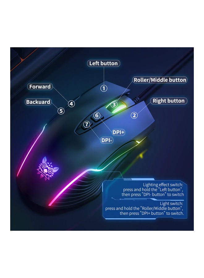 USB Wired Optical Gaming Mouse with RGB LED Light