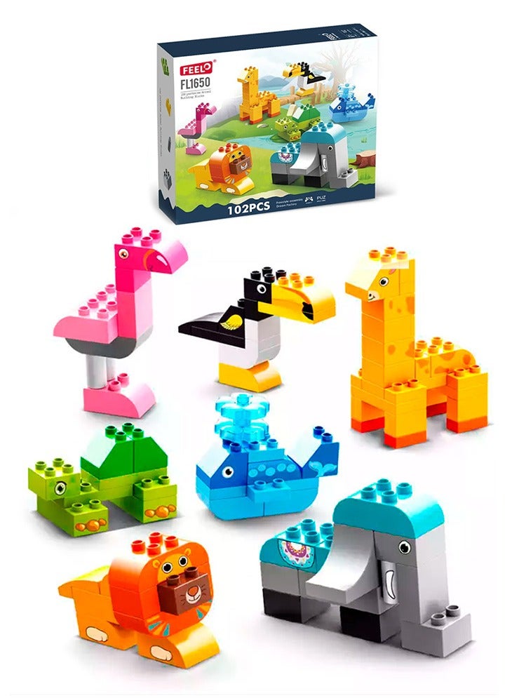 Creative Animals Toy FL1650, 102 Big Blocks Building Set for 3+ Years Old Boys and Girls Who Love Zoo and Nature, Kids Learning and Education Kit