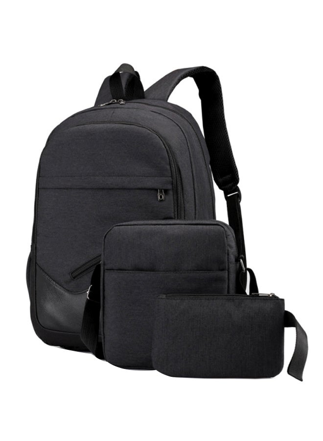 3-Piece Nylon Backpack Black
