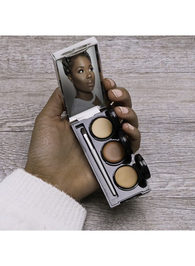 Full Coverage Concealer Palette, Waterproof Concealer Cream, 3 Colors + Brush, by Dermaflage