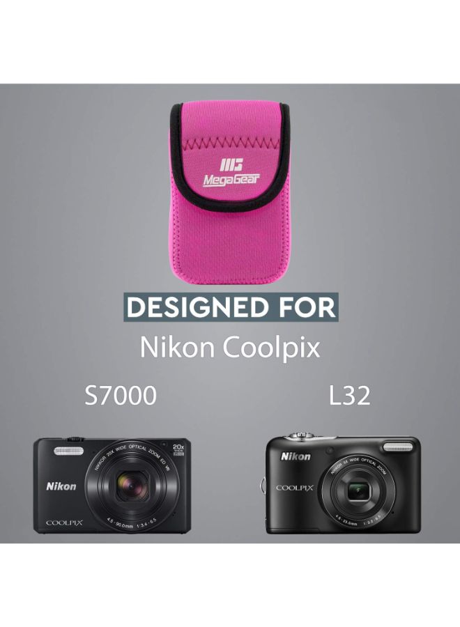 Protective Camera Case With Carabiner For Nikon Coolpix S7000/L32 Pink