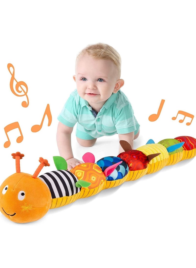 Baby Toys Musical Caterpillar, Infant Stuffed Animal with Ruler Design and Ring Bell, Teething for Tummy Time Newborn Boys Girls 0 3 6 12 Months(Orange)