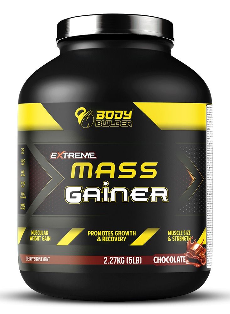 Extreme Mass Gainer - Chocolate Flavor , 5 LB - BCAAs, Glutamine, Digestive Enzymes, Muscle Growth, Weight Gain