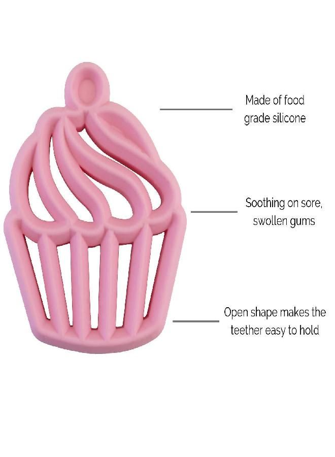 Itzy Ritzy Silicone Baby Teether - BPA-Free Infant Teether with Easy-to-Hold Design and Textured Back Side to Massage and Soothe Sore, Swollen Gums, Cupcake