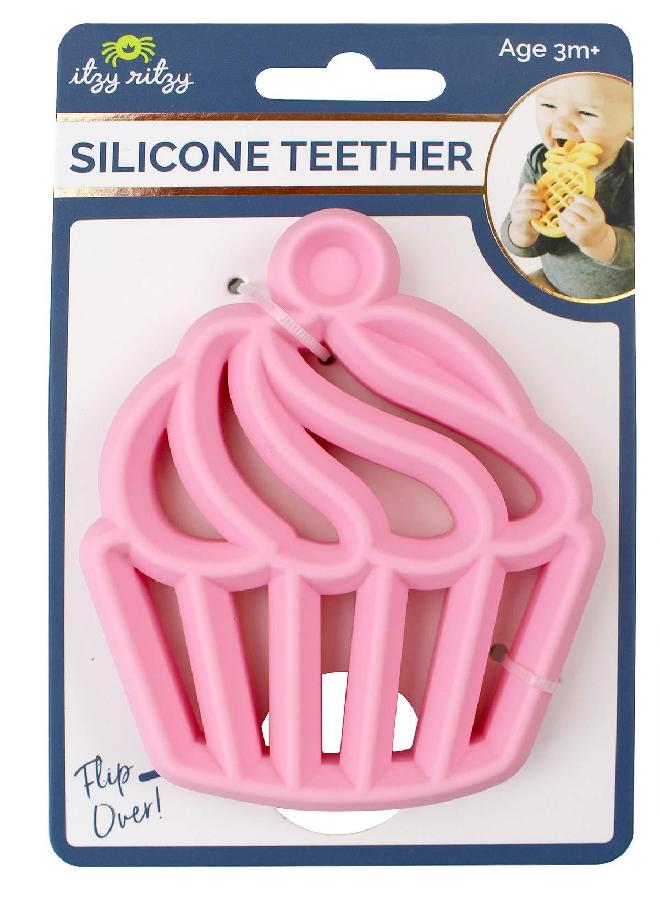 Itzy Ritzy Silicone Baby Teether - BPA-Free Infant Teether with Easy-to-Hold Design and Textured Back Side to Massage and Soothe Sore, Swollen Gums, Cupcake
