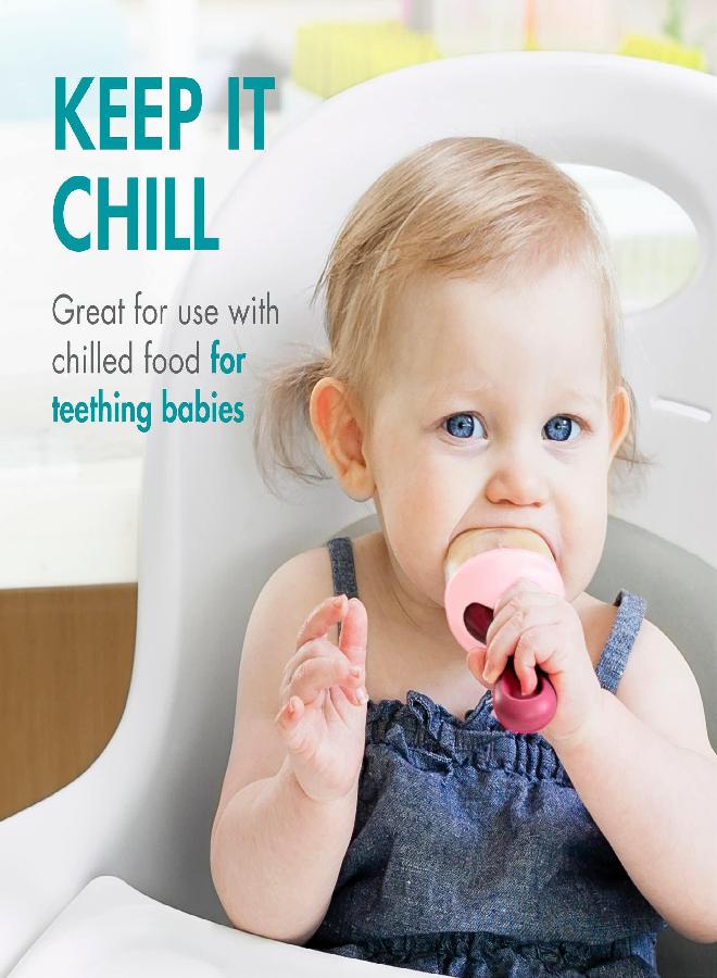 Boon PULP Silicone Baby Feeder - 1 Count - Pink and Blush - Soft Silicone Vegetable and Fruit Feeders - Teething Baby Essentials