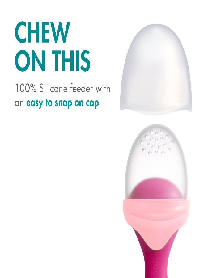 Boon PULP Silicone Baby Feeder - 1 Count - Pink and Blush - Soft Silicone Vegetable and Fruit Feeders - Teething Baby Essentials