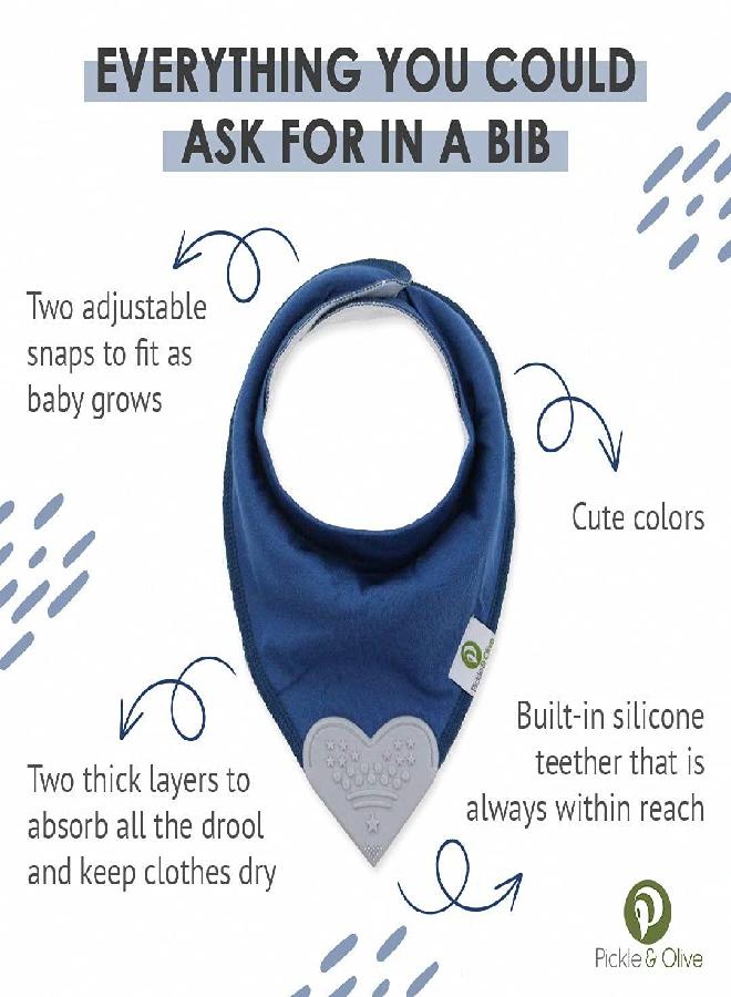 Pickle & Olive Baby Bandana Teething Bibs with Attached Silicone Teether - Set Of 4 -Solid Blues