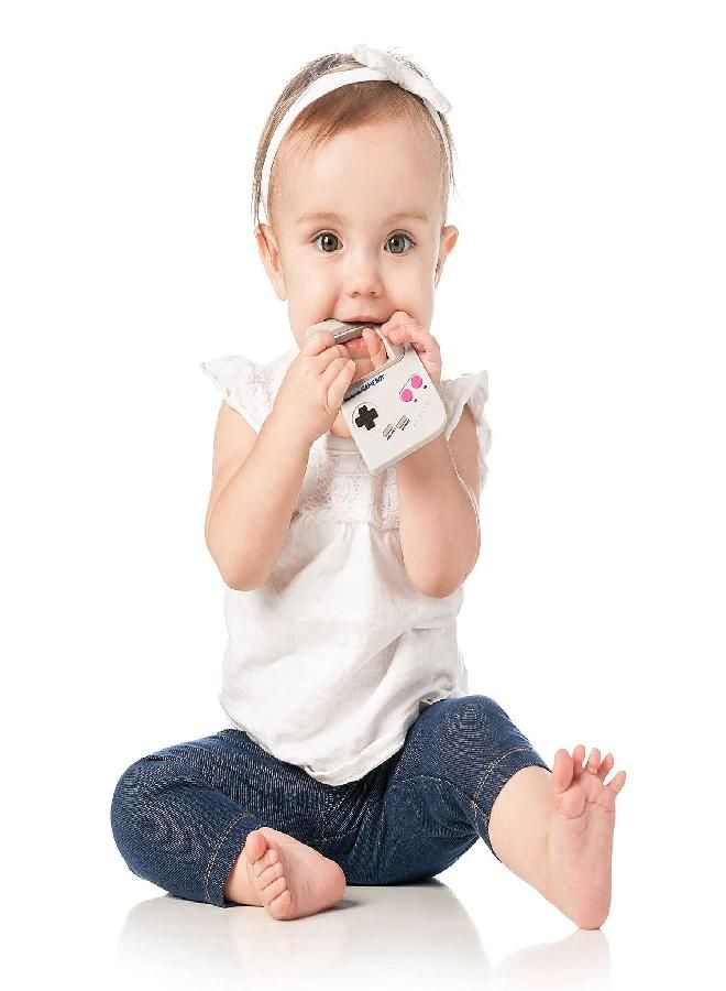 Bumkins Silicone Teether, Nintendo Textured, Soft, Flexible, Sensory, Gum Soothing - Game Boy