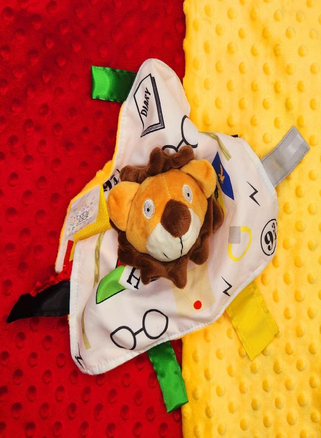 10x10” Wizard Muggle Baby Lovey Gryffen Lion Tag Toy for Babies - Muggles - House Colors - Learn Wizardry - Soft & Safe - Learn Shapes & Colors - Ideal Baby Toy & Baby Gift - BPA Free w/Stroller Clip