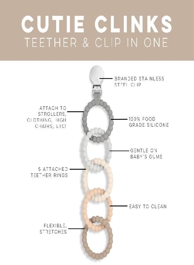 Ryan & Rose Cutie Clinks Attachable Teether Chew Toy for Babies (Neutral)