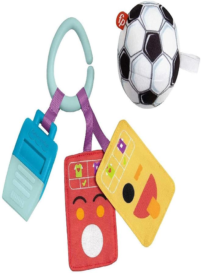 Fisher-Price Just for Kicks Newborn Gift Set of 3 Soccer-Themed Rattle Teether and Crinkle Toys for Infant Sensory Play