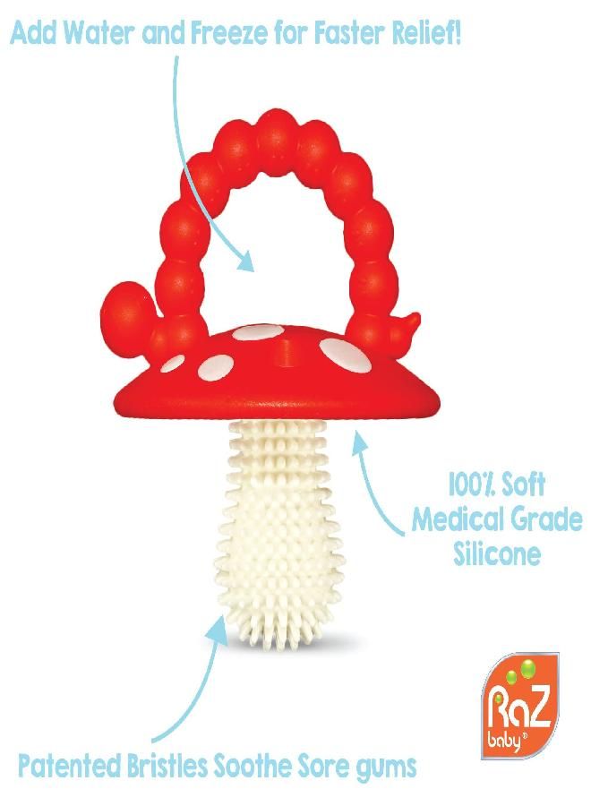 RaZbaby Soft Silicone Infant & Baby 3M+ Teether Toy Massaging Bristles Teething Relief Pacifier - Soothes Sore Gums - Hands-Free & Easy-to-Hold Chompy Teether, BPA Free (RED/Blue)