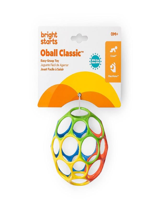 Bright Starts Oball Easy Grasp Classic Ball BPA-Free Infant Toy in Red, Yellow, Green, Blue, Age Newborn and up, 4 Inches