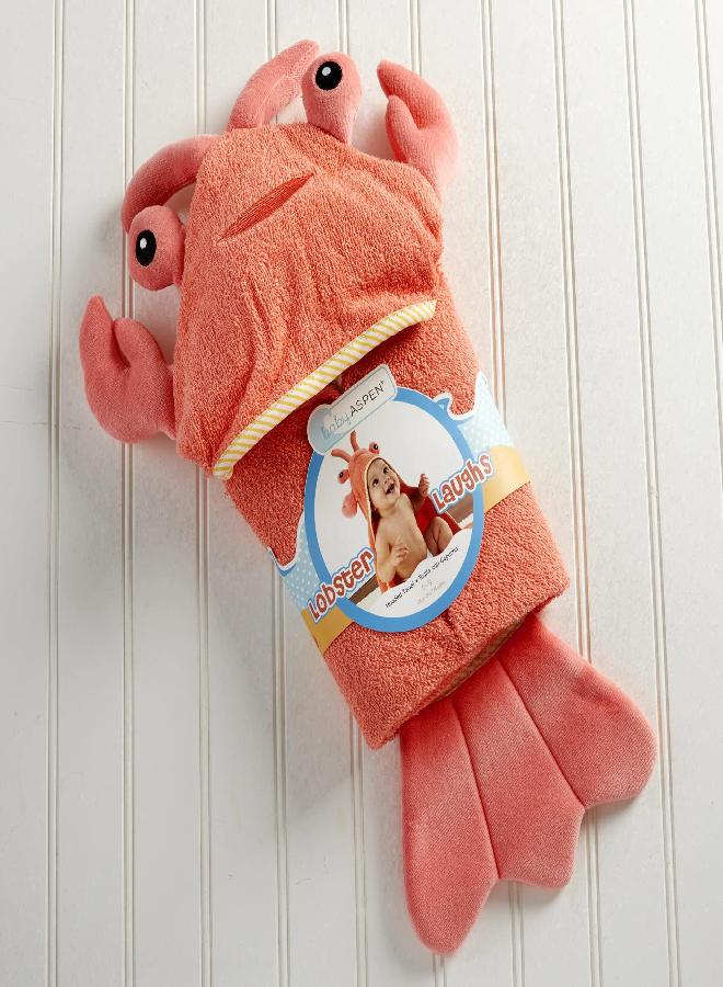 Baby Aspen Baby Boys Lobster Laughs (Updated Gift Packaging) Hooded Towel, Orange, 1 Count US