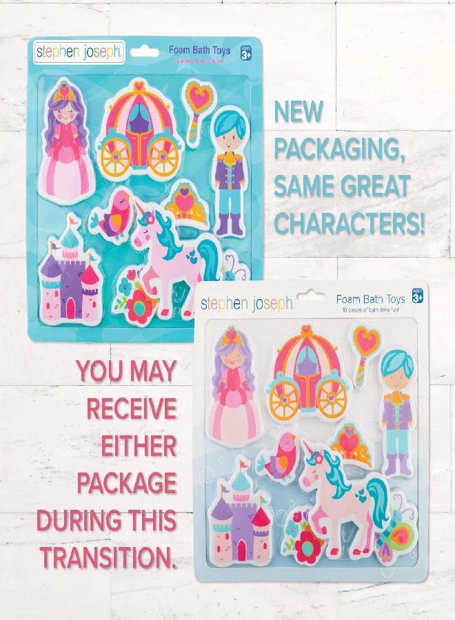 Stephen Joseph, Floating Foam Bath Character 10-Piece Toy Set, Princess (SJ1148), Small