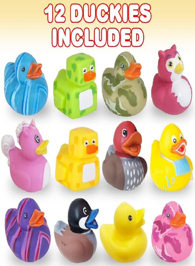 ArtCreativity Assorted Rubber Duckies for Kids and Toddlers - Pack of 12 Cute Duck Bath Tub Pool Toys in Multiple Characters, Fun Carnival Supplies, Birthday Party Favors for Boys and Girls