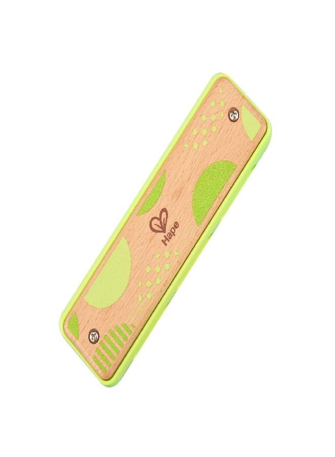 Hape Blues Harmonica | 10 Hole Wooden Musical Instrument Toy for Kids, Green