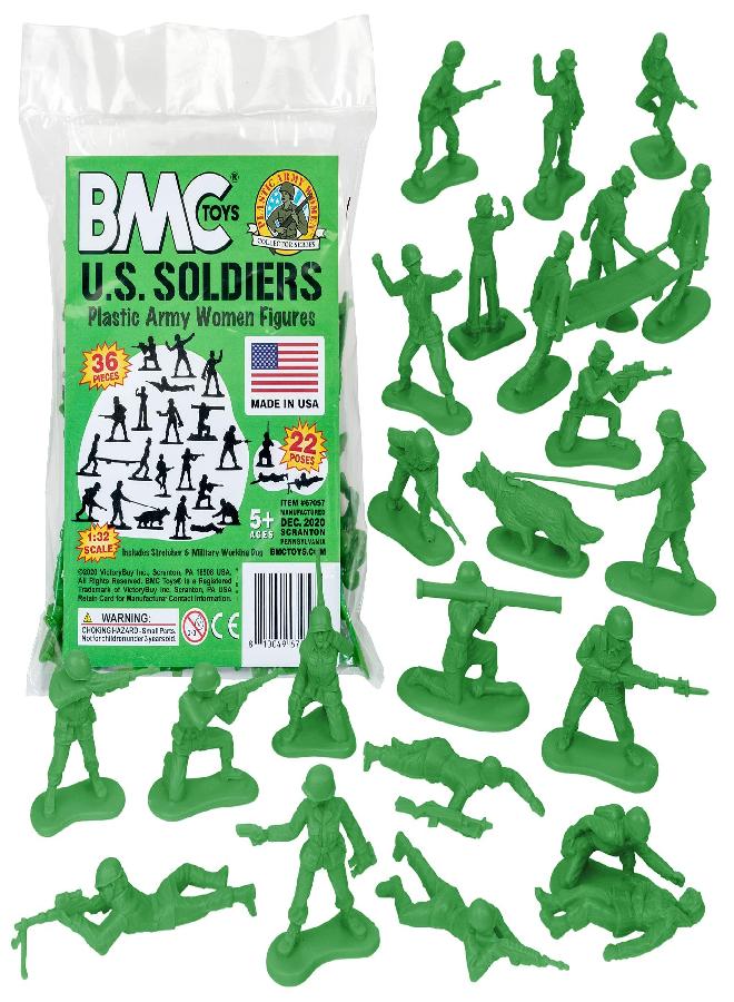 BMC Plastic Army Women - 36pc Green Female Soldier Figures - Made in USA