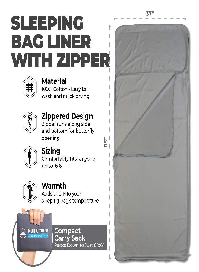 Sleeping Bag Liner - Adult Sleep Sack & Travel Sheets - Travel Sleep Sack for Backpacking, Hotels & Hostels - Lightweight Single & Double Camping Sleeping Bag Liners - Comfortable Camping Sheets