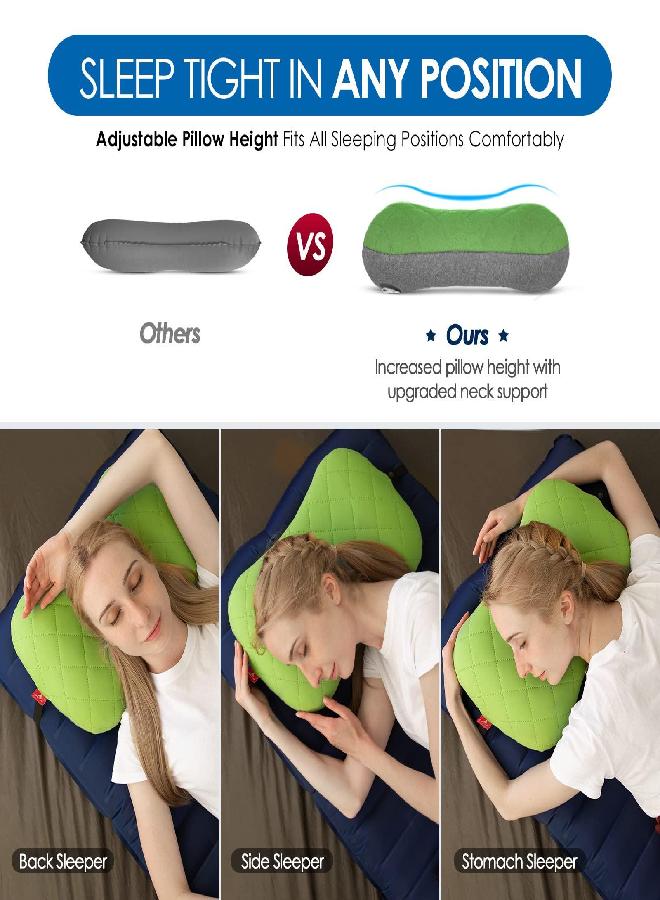 Camping Pillow With Removable Cover - Ultralight Inflatable Pillow For Neck Lumber Support - Upgrade Backpacking Pillow - Washable Travel Air Pillows For Camping, Hiking, Backpacking (Green)