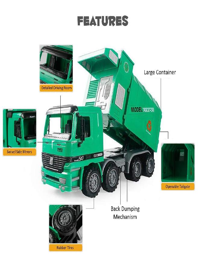 Liberty Imports 14 inches Oversized Friction Powered Recycling Garbage Truck Toy for Kids with Side Loading and Back Dump