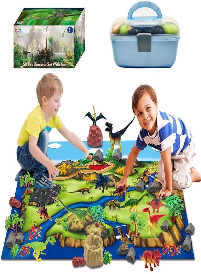 Toyvelt Dinosaur Play Set Dinosaur Toys Includes 20 Realistic Dinosaurs, 29 Trees & Rocks, PlayMat, and Beautiful Container to Create a Dino World Great Gift for Boys & Girls Ages 3,4,5,6, and Up