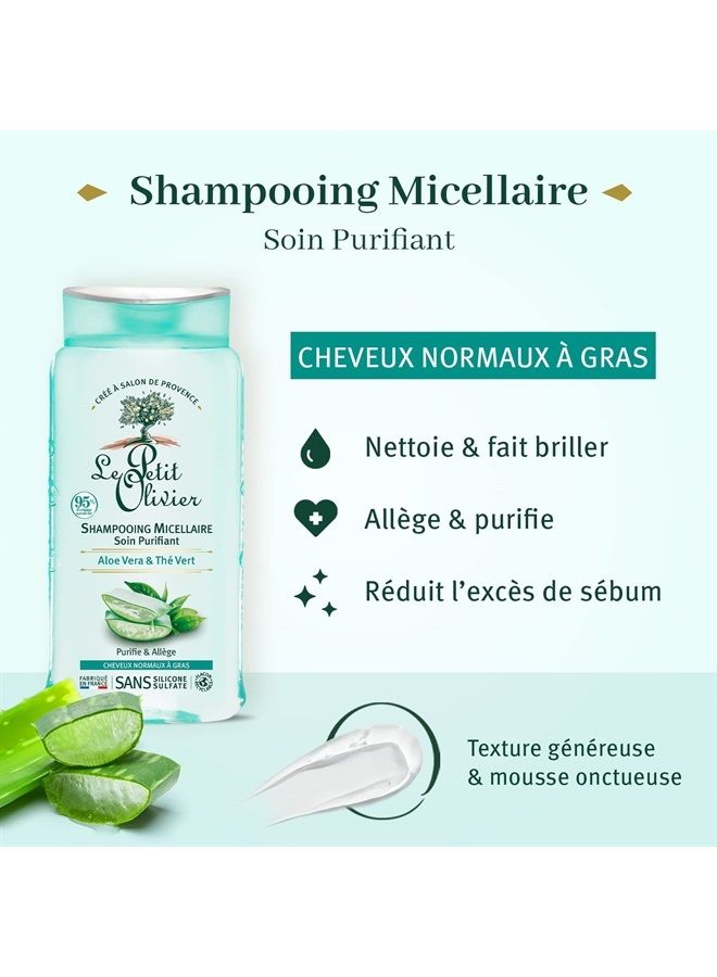 Purifying Micellar Shampoo - Aloe Vera And Green Tea - Cleanses Hair - Reduce Excess Sebum - Suitable For Normal To Oily Hair - Free Of Silicones - 8.45 Oz