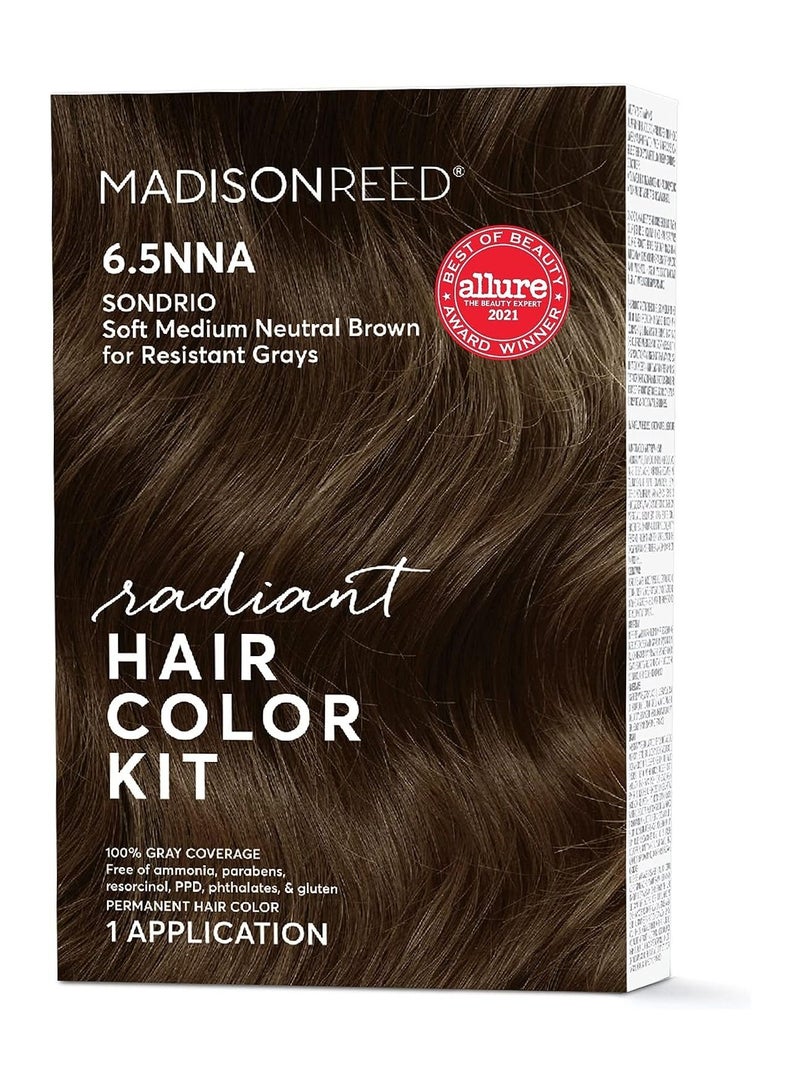 Radiant Hair Color Kit, Soft Medium Neutral Brown for 100% Coverage of Resistant Gray Hair, Ammonia-Free, 6.5NNA Sondrio Brown, Permanent Hair Dye, Pack of 1