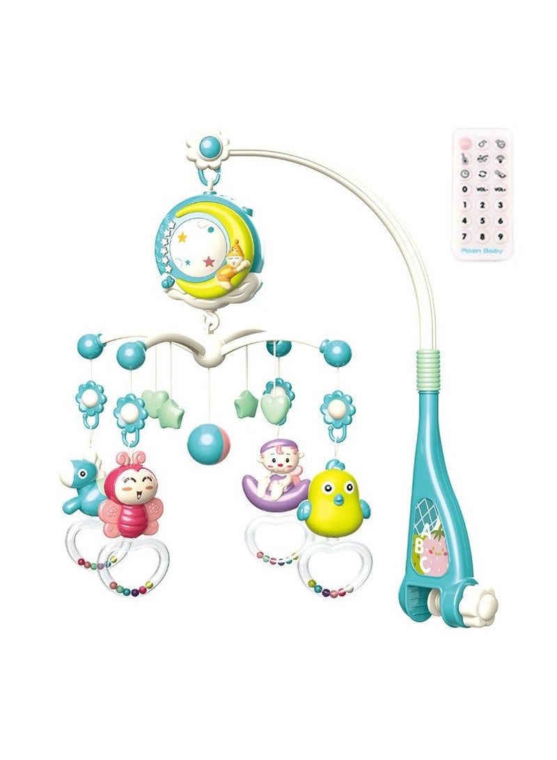 Baby Musical Mobile Crib with Timing Function Projector Lights and Rattle,Remote Control Music Box for Newborn Boy Girl Toddles Sleep