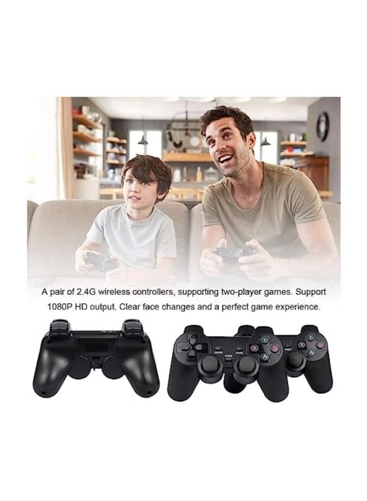 Integrated retro 4K game console with dual 2.4G wireless controllers, plug-and-play video game stick, built-in 20000 games, 9 classic emulators, high-definition HDMI output for TV
