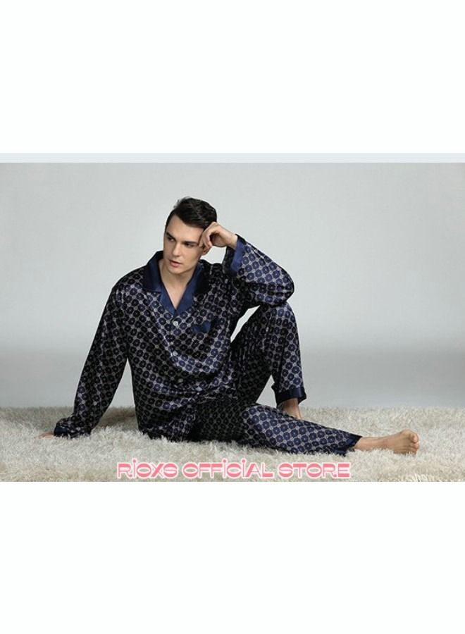 Men's 2 Pcs Satin Pajamas Set Silk Long Sleeve Top And Pants Button Up Sleepwear Classic Loungewear Nightwear Pajamas Set