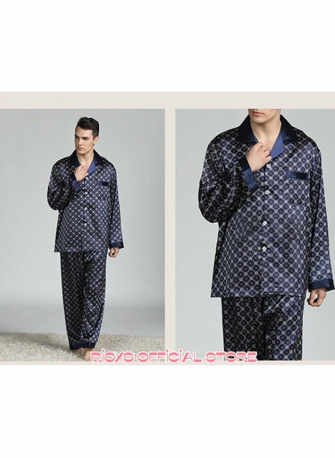 Men's 2 Pcs Satin Pajamas Set Silk Long Sleeve Top And Pants Button Up Sleepwear Classic Loungewear Nightwear Pajamas Set