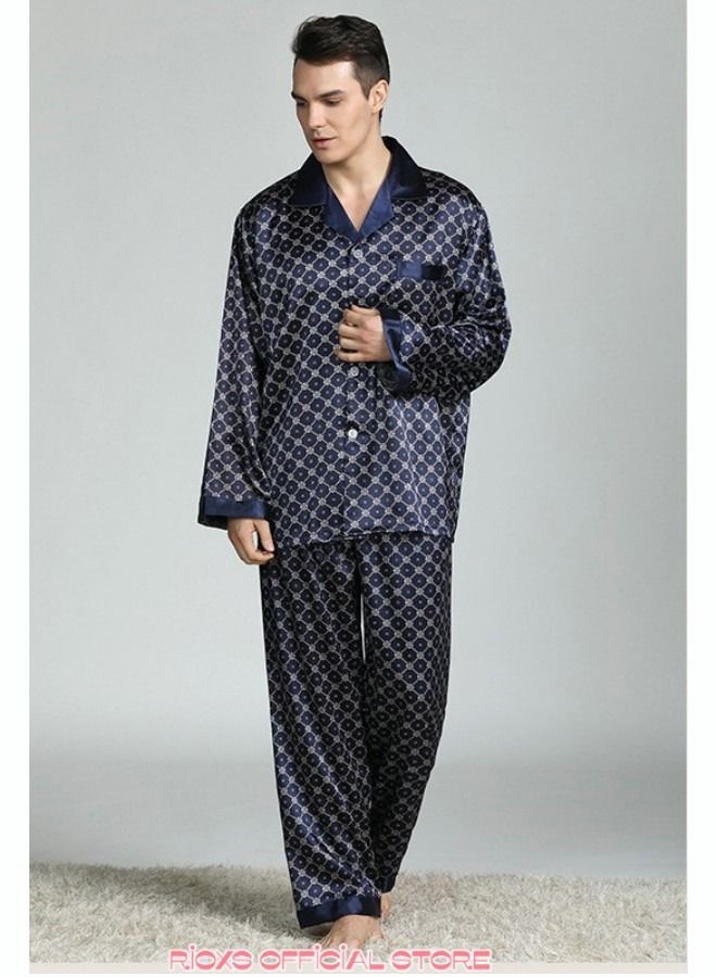 Men's 2 Pcs Satin Pajamas Set Silk Long Sleeve Top And Pants Button Up Sleepwear Classic Loungewear Nightwear Pajamas Set