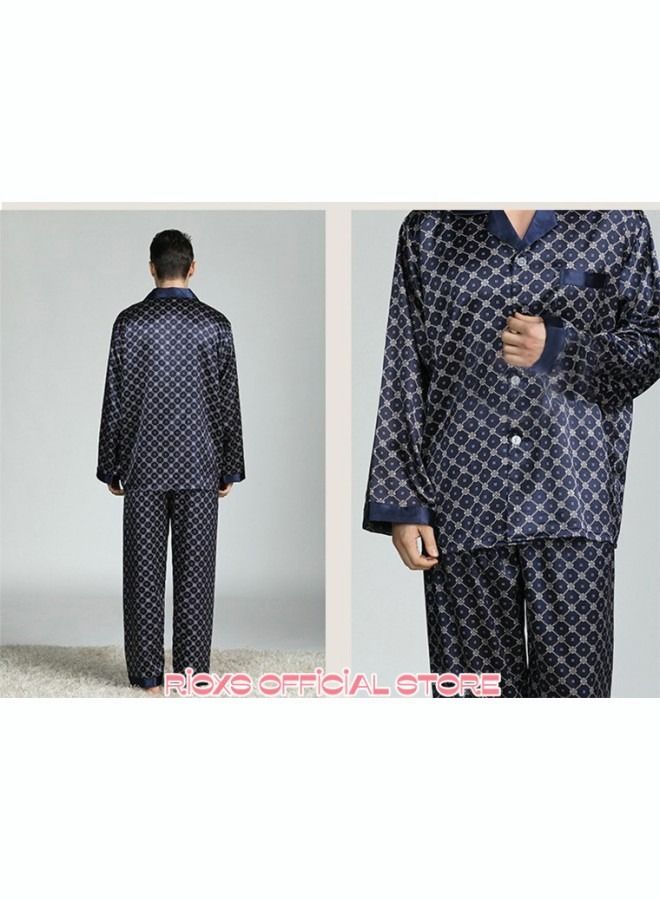 Men's 2 Pcs Satin Pajamas Set Silk Long Sleeve Top And Pants Button Up Sleepwear Classic Loungewear Nightwear Pajamas Set