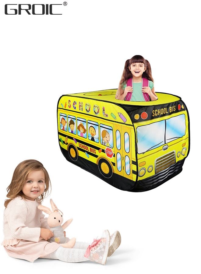 Pop Up Play Tent for Kids,Engine Pop Up Pretend Playhouse Indoors & Outdoors,Foldable Indoor & Outdoor Playhouse Vehicle Toys,Quick Setup Pretend Play Toys & Gift - School Bus
